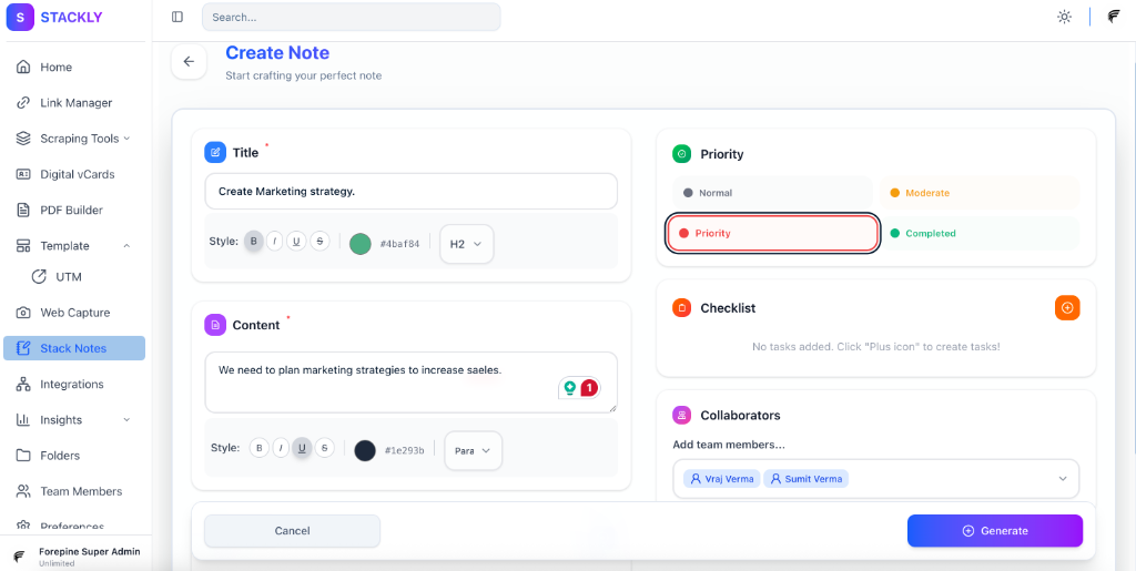 Create Stack Note